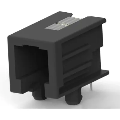 Socket, RJ22, 4 pole, 4P4C, Cat 3, solder connection, PCB mounting, 215875-1 - 1