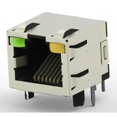 Socket, RJ45, 8 pole, 8P8C, Cat 5, solder connection, PCB mounting, 2-406549-1 - 1
