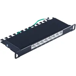 Patch panel, 8 x RJ45, horizontal, 1 row, (W x H x D) 254 x 22 x 100 mm, black, BS08-67050