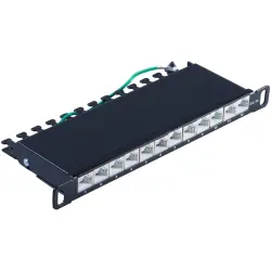 Patch panel, 12 x RJ45, horizontal, 1 row, (W x H x D) 254 x 22 x 100 mm, black, BS08-67051