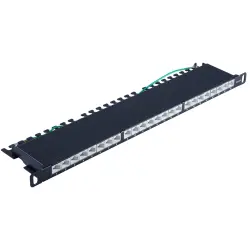 Patch panel, 24 x RJ45, horizontal, 1 row, (W x H x D) 482.6 x 22 x 100 mm, black, BS08-67052