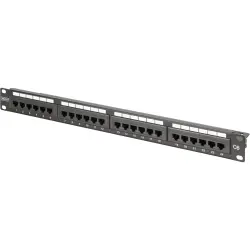 Patch panel, 24 x RJ45, horizontal, 1 row, (W x H x D) 428 x 44 x 109 mm, black, DN-91624U-CR