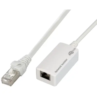 Network isolator, compliant with EN 62368-1, white, RJ45 plug to RJ45 socket, straight, 0.2 m, 1502-1-0,20M - 1