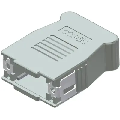 D-Sub connector housing, size: 1 (DE), straight 180°, angled 90°, cable Ø 8.5 mm, ABS, silver, 16-001750E - 1