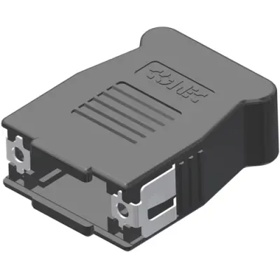 D-Sub connector housing, size: 1 (DE), straight 180°, angled 90°, cable Ø 8.5 mm, ABS, black, 16-001810E - 1