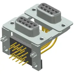 D-Sub socket, 9 pole, dual port, equipped, socket header/socket header, angled, solder pin, 164A19919X