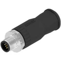 Plug, M12, 4 pole, screw connection, screw locking, straight, 43-00100