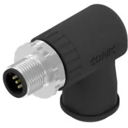 Plug, M12, 4 pole, screw connection, screw locking, angled, 43-00104