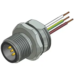 Panel plug, M12, 4 pole, strand connection, screw locking, straight, 43-01009