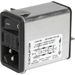 Suppressor filter IEC plug C14, 50 to 60 Hz, 6 A, 250 VAC, faston plug 6.3 mm, 3-102-854