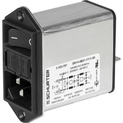 Suppressor filter IEC plug C14, 50 to 60 Hz, 10 A, 250 VAC, faston plug 6.3 mm, 3-103-780