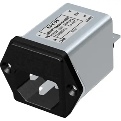 Suppressor filter IEC plug C14, 50 to 60 Hz, 2 A, 250 V (DC), 250 VAC, 2.7 mH, faston plug 6.3 mm, B84773A0002A000 - 1