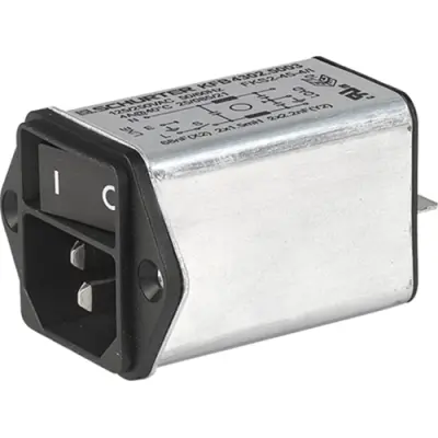 Suppressor filter IEC plug C14, 50 to 60 Hz, 6 A, 250 VAC, 800 µH, faston plug 6.3 mm, 4302.5004 - 1