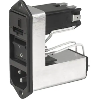 Suppressor filter IEC plug C14, 50 to 60 Hz, 4 A, 250 VAC, 1.5 mH, faston plug 4.8 mm, CD34.4101.151 - 1