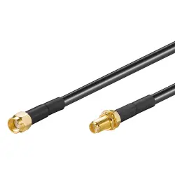 Coaxial cable, RP-SMA jack (straight) to RP-SMA plug (straight), 50 Ω, LMR 195, grommet black, 3 m, 51677