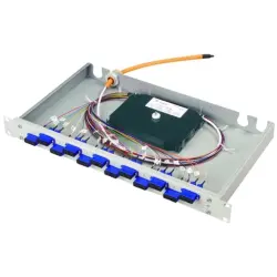 FO patch panel, 24 x 9/125 OS2, 24 x ST Duplex, horizontal, 1 row, (W x H x D) 482 x 44 x 265 mm, gray, 100021909
