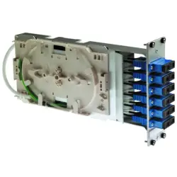 FO patch panel, 12 x 50/125 OM3, 6 x SC duplex, vertical, 1 row, (W x H x D) 482 x 132 x 345 mm, gray, 100022614