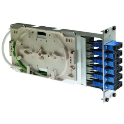 FO patch panel, 12 x 50/125 OM3, 6 x SC duplex, vertical, 1 row, (W x H x D) 482 x 132 x 345 mm, gray, 100022614 - 1