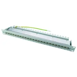 Patch panel, 24 x RJ45, (W x H x D) 482.6 x 44 x 110 mm, light gray, 100007017