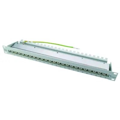 Patch panel, 24 x RJ45, horizontal, 1 row, (W x H x D) 482.6 x 44 x 110 mm, black, 100007034 - 1
