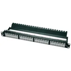 Patch panel, 48 x RJ45, (W x H x D) 480 x 44 x 115 mm, black, 100007040