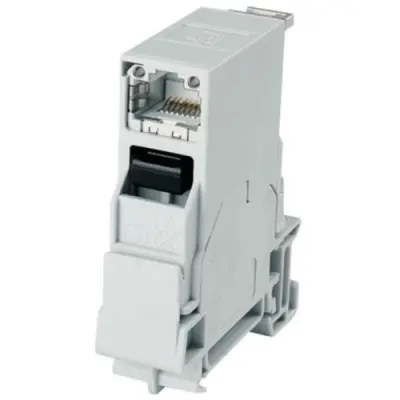 Mounting rail connector, RJ45 socket to RJ45 socket, straight, Cat 6A, 100007436 - 1
