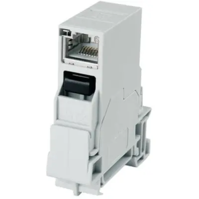 Mounting rail connector, RJ45 socket to RJ45 socket, straight, Cat 6A, 100007437 - 1