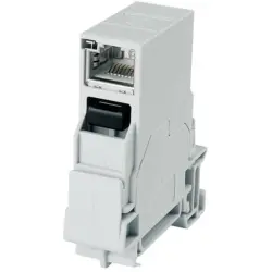 Mounting rail connector, RJ45 socket to RJ45 socket, straight, Cat 6A, 100007437
