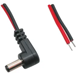 DC connection cable, 5 m, red/black, plug 2.1 x 5.5 mm, angled to open end, 075107