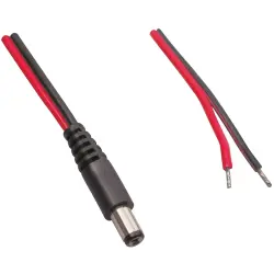 DC connection cable, 1 m, red/black, plug 2.5 x 5.5 mm, straight to open end, 075110
