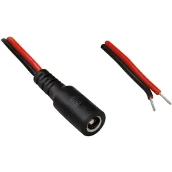 DC connection cable, 300 mm, red/black, coupling 2.1 x 5.5 mm, straight to open end, 075116
