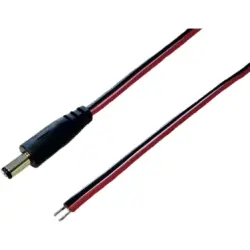 DC connection cable, 1 m, red/black, plug 2.5 x 5.5 mm, straight to open end, 075153