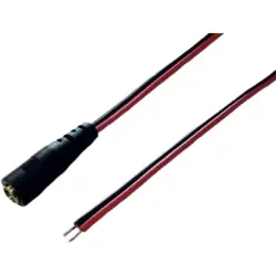 DC connection cable, 300 mm, red/black, coupling 2.1 x 5.5 mm, straight to open end, 075159