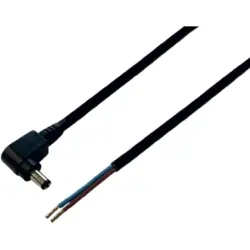 DC connection cable, 300 mm, black, plug 2.1 x 5.5 mm, angled to open end, 075166