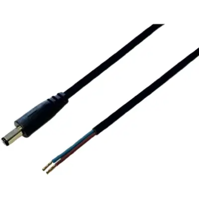 DC connection cable, 1 m, black, plug 2.1 x 5.5 mm, straight to open end, 075176 - 1