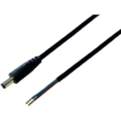 DC connection cable, 500 mm, black, coupling 2.5 x 5.5 mm, straight to open end, 075187