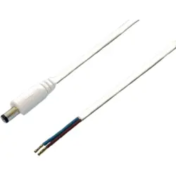 DC connection cable, 300 mm, white, plug 2.1 x 5.5 mm, straight to open end, 075189