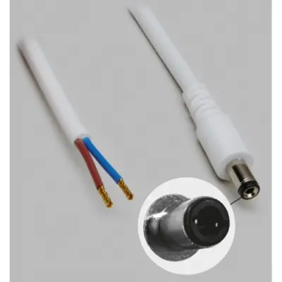 DC connection cable, 2 m, white, plug 2.5 x 5.5 mm, straight to open end, 075829 - 1