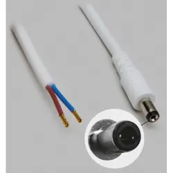 DC connection cable, 2 m, white, plug 2.5 x 5.5 mm, straight to open end, 075829