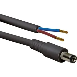 DC connection cable, 2 m, black, plug 2.5 x 5.5 mm, straight to open end, 072058