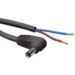 DC connection cable, 2 m, black, plug 2.1 x 5.5 mm, angled to open end, 072053