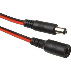 DC extension cord, 3 m, red/black, plug 2.1 x 5.5 mm, straight to coupling 2.1 x 5.5 mm, straight, 072074