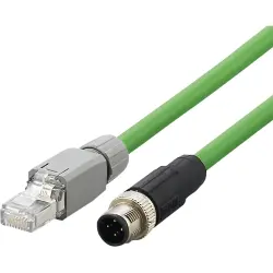 Sensor actuator cable, M12 cable plug, straight, D to RJ45 plug, straight, 4 pole, 2 m, PVC, green, 1 A, E11898