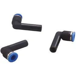 L plug connection, plug sleeve Ø 8 mm, L 46 mm, 20 bar, brass/PA, for pneumatic connection, E75229, package with 10 pieces