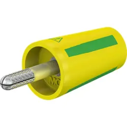 Screw-clamping adapter, 4 mm plug, spreadable to 4 mm socket, green/yellow, CAT II, 24.0161-20