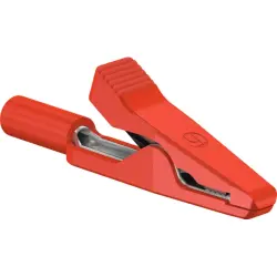 Alligator clip, red, max. 3 mm, L 42 mm, socket 2 mm, 24.0154-22