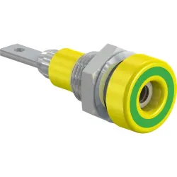 2 mm socket, flat plug connection, mounting Ø 6.4 mm, yellow/green, 23.0060-20