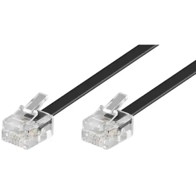Telephone cable, RJ11 plug, straight to RJ11 plug, straight, CCA, 10 m, black, 50319 - 1