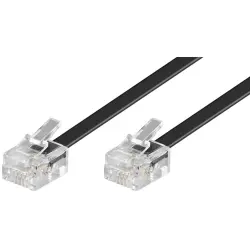 Telephone cable, RJ11 plug, straight to RJ11 plug, straight, CCA, 10 m, black, 50319