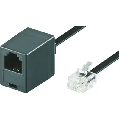 Extension cable, RJ11 plug, straight to RJ11 socket, straight, 10 m, black, 68257 - 1